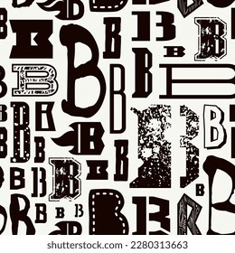 Seamless pattern with letters b. Black print on white background