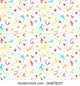 seamless, pattern with letters and butterflies on a white background, illustration, vector