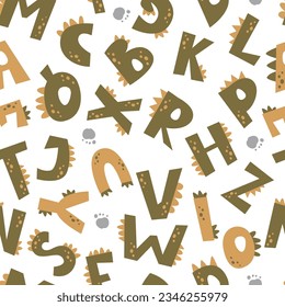 Seamless pattern with letters dinosaurs. Pattern for bedroom, wallpaper, kids and baby wear.