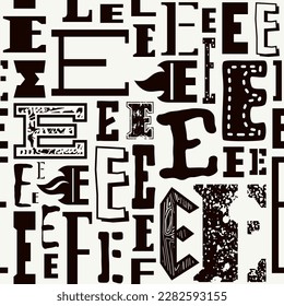 Seamless pattern with letters e in typographic style. Black print on white background