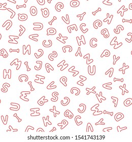 Seamless pattern letters of the English alphabet Christmas colors. Red letters on a white background. Vector illustration. Design, web banner, wrapping paper, postcards.