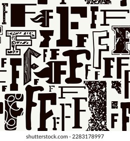 Seamless pattern with letters f in typographic style. Black print on white background