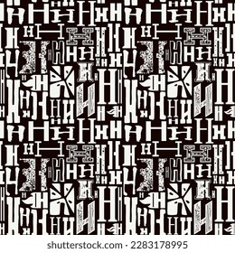 Seamless pattern with letters h in typographic style. White print on black background