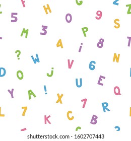 Seamless pattern with letters and numbers. Vector.