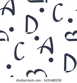 Seamless pattern with Letters and Polka dot . Hand drawn background. Can be used as fabric, wrapping paper, background, Wallpaper, bag template, cover and other surface.