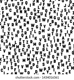 Seamless pattern of letters. Random order signs. Vector background.