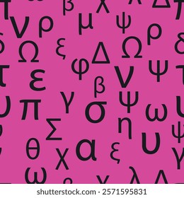 Seamless pattern Letters and symbols of the Greek alphabet. Bright Greek alphabet.