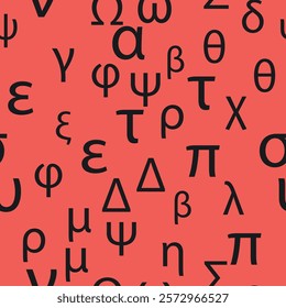 Seamless pattern Letters and symbols of the Greek alphabet. Bright Greek alphabet.