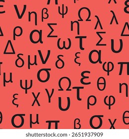 Seamless pattern Letters and symbols of the Greek alphabet. Bright Greek alphabet.