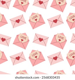 Seamless pattern with letters for Valentine's Day. Love symbols, hearts, declaration of love