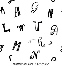 Seamless pattern with letters. Vintage background. Alphabet print. 