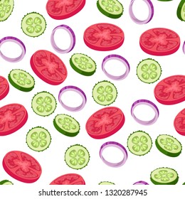 seamless pattern, lettuce, tomato, cucumber, onion, vector