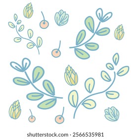 seamless pattern of leves and flowers soft color set of nature element 