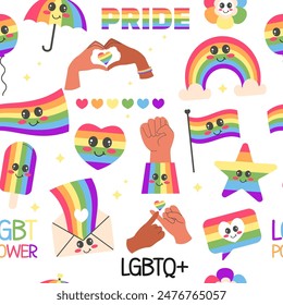 Seamless pattern lgbt collection kawaii pride month