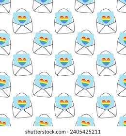 Seamless Pattern with LGBT Envelope and Heart Rainbow. LGBTQ. Symbol of the LGBT pride community. Vector background illustration.