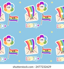 Seamless pattern lgbt kawaii flower flag pride month