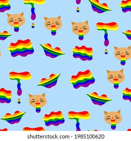 Seamless pattern for LGBT pride month. Human rights and tolerance. Concept of Gay Pride. Vector cartoon illustration on blue background