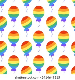 Seamless Pattern with LGBT Rainbow Balloon. LGBTQ background. Symbol of the LGBT pride community. Flat vector illustration.