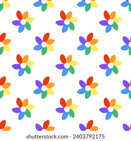 Seamless Pattern with LGBT Rainbow flower. LGBTQ. Symbol of the LGBT pride community. Vector illustration.