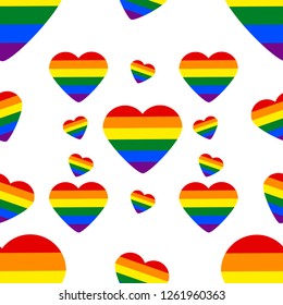 Seamless Pattern with LGBT rainbow heart. Celebrating gay people rights. Same-sex love. Pride. Vector Illustration