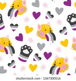 Seamless pattern with LGBT signs for asexual people. Pride month symbol. LGBT, equal rights, freedom concept. Hand drawn vector illustration for wrapping paper, fabric, print, wallpaper.