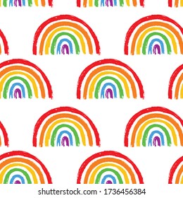 Seamless pattern with LGBT vector rainbow. Wallpaper fabric hand draw illustration. LGBTQ love element. Concept design. Printable repeat illustration 