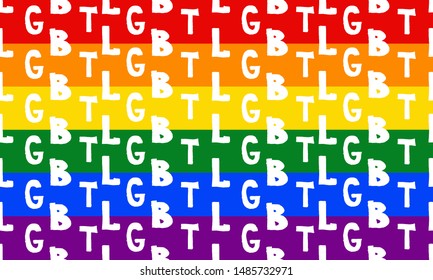 Seamless pattern with LGBT white letters on background flag transgender Pride. Gay Pride poster. Homosexuality emblem. Rights concept. Vector illustration.