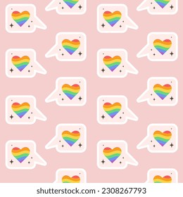 Seamless pattern with LGBTQ community symbols. Pride month. Retro groovy style