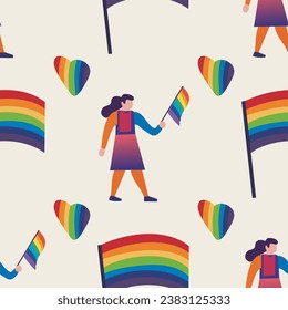 seamless pattern LGBTQ Pride Parade Set. Vector illustration of a gay pride parade. A group of people participating in the Pride parade. LGBT community