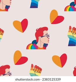seamless pattern LGBTQ Pride Parade Set. Vector illustration of a gay pride parade. A group of people participating in the Pride parade. LGBT community