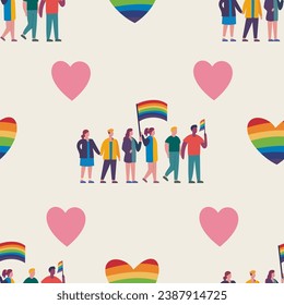 seamless pattern LGBTQ Pride Parade Set. Vector illustration of a gay pride parade. A group of people participating in the Pride parade. LGBT community