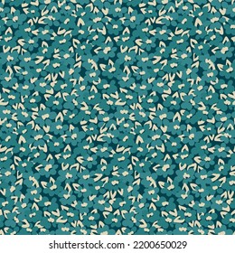 Seamless pattern, liberty ditsy print with artistic flowers meadow on a blue background. Trendy botanical surface design with small painting flowers. Vector illustration.