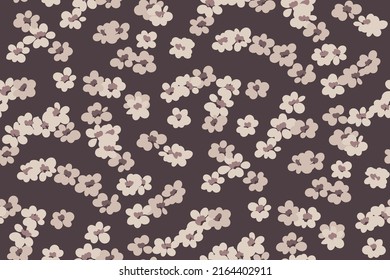 Seamless pattern with liberty hand drawn meadow in gray colors. Cute ditsy print, modern floral surface design with small flowers, tiny painting buds. Vector illustration.