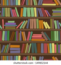 Seamless pattern of library bookshelf with books