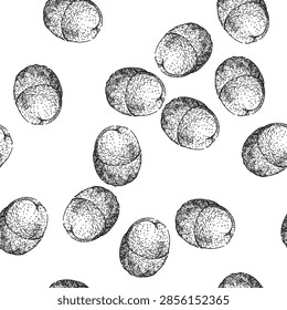 seamless pattern lichee lychees hand drawn. pink fresh, nature red, healthy organic lichee lychees black sketch illustration