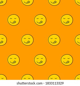 Seamless pattern with licking face for cafe, restaurant, bar. Delicious food background. yum yum illustration