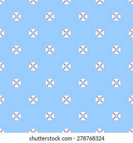 Seamless pattern of life buoys white with red stripes on a light background blue summer pattern maritime theme