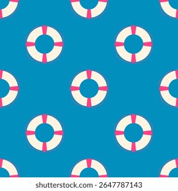 Seamless pattern with lifebuoy on blue background. Marine design.Vector.