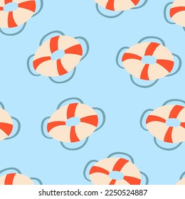 Seamless pattern with lifebuoy. Summer vector background with swimming beach vacation accessories for floating in sea
