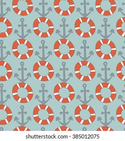Seamless pattern with a lifeline and anchor. Bright sea background. Vector pattern
