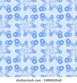 seamless pattern in light blue colors of flower bed linen in the form of a symmetrical ornament for a pint on fabric for clothing, bed linen, napkins and festive packaging, as well as for the interior