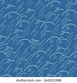 Seamless pattern. Light blue curved arched lines chaotically on a blue background.