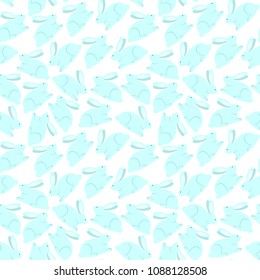 Seamless pattern with light blue rabbits.