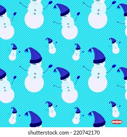 seamless pattern light blue snowmen with snowflake vector