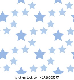 Patrón sin foco con estrellas azul claro sobre fondo blanco para tela, textil, ropa, mantel y otras cosas. Imagen vectorial. 