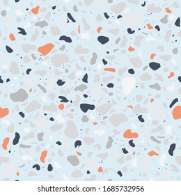 Seamless pattern with light blue terrazzo background
