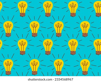 Seamless pattern of light bulb. Lit light bulb, symbol of creative idea, solution, inspiration. discovery concept.