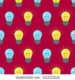 Seamless pattern of light bulbs. Idea symbol. Vector illustration.