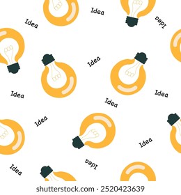 Patrón sin fisuras con bombillas y la palabra idea. Ilustración vectorial