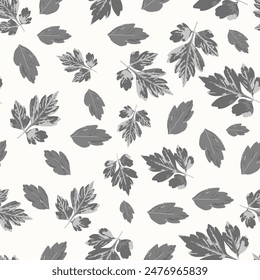 Seamless Pattern light and dark gray Leaves with white background. Neutral colors seamless pattern used for deal for interior design, textile, fabrics etc..